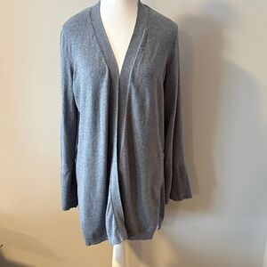 Roz & Ali Gray Bell Sleeve Open Front Long Cardigan Sweater. Size Large